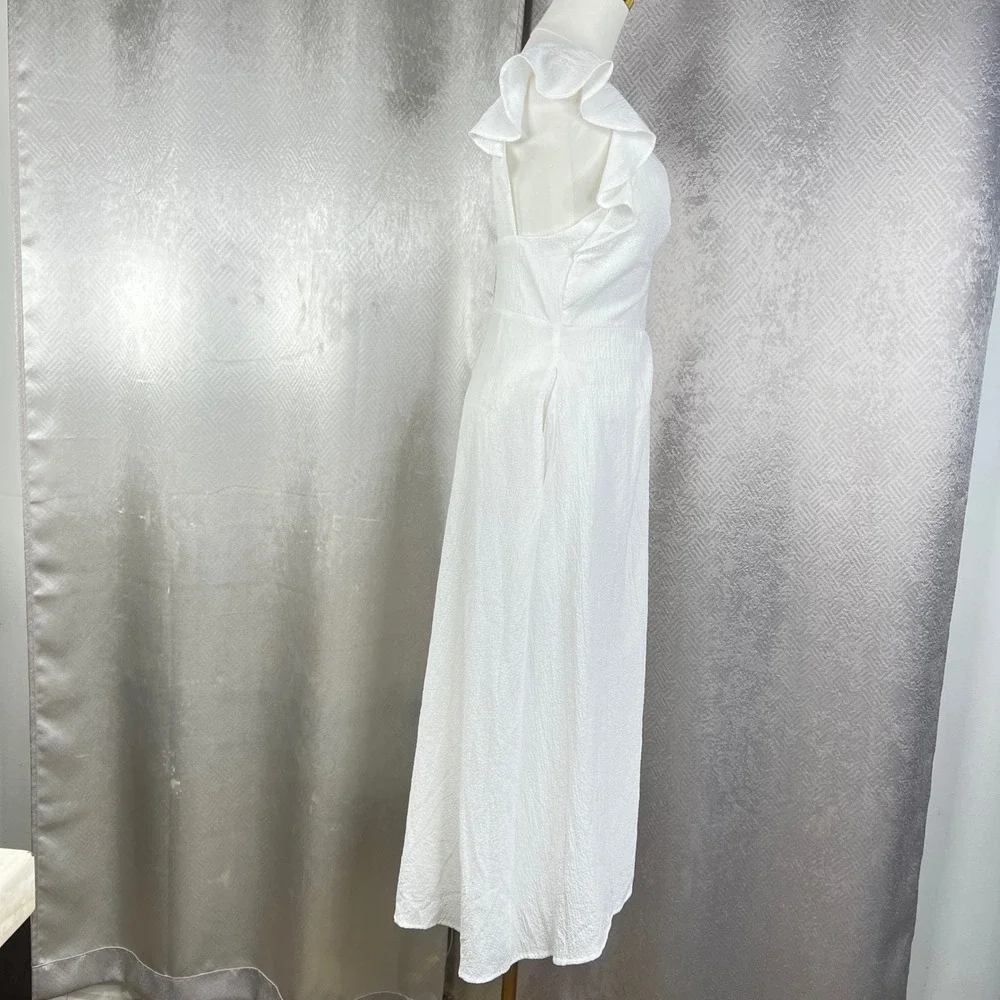 ASTR The Label White Textured Maxi Dress V-Neck Ruffle Sleeve ACDR100531 Small